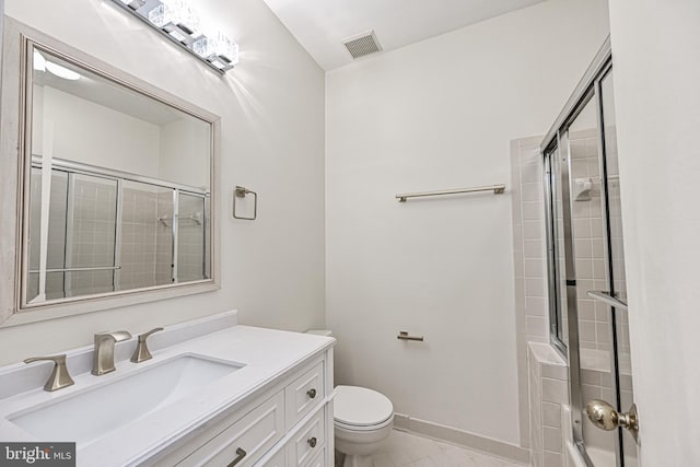 full bath with marble finish floor, baseboards, visible vents, and tiled shower