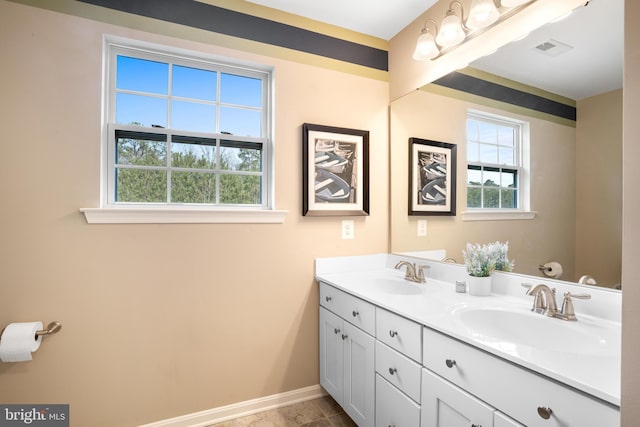 bathroom with plenty of natural light, visible vents, and a sink