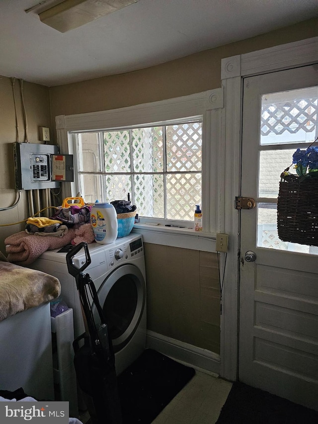 laundry room featuring washer / dryer, electric panel, and laundry area