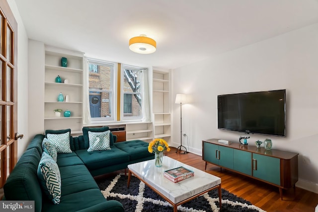 living room featuring dark hardwood / wood-style flooring