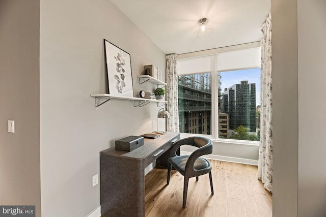 office space featuring plenty of natural light and light wood-type flooring