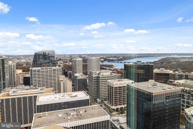 view of city with a water view