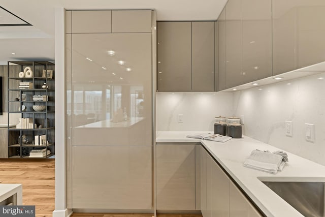 bathroom with sink and hardwood / wood-style flooring