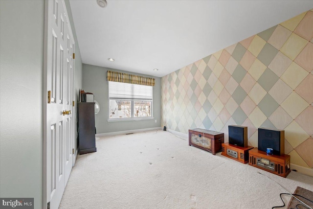 interior space featuring light colored carpet