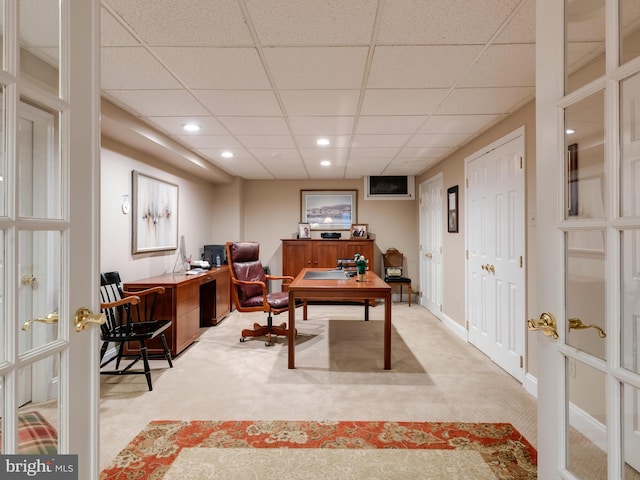 view of carpeted home office