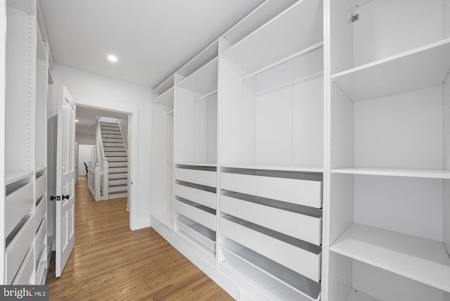 walk in closet with hardwood / wood-style flooring