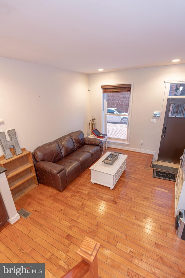 living room featuring light wood-type flooring