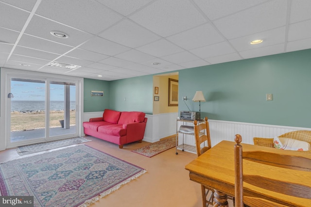 3 Ingram Bay Dr, Heathsville, VA 22473 - living room with recessed lighting, visible vents, a paneled ceiling, and wainscoting