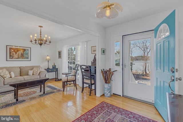 3 Ingram Bay Dr, Heathsville, VA 22473 - entrance foyer featuring a notable chandelier and wood finished floors