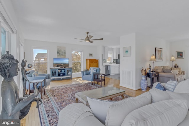 3 Ingram Bay Dr, Heathsville, VA 22473 - living area featuring baseboards, a ceiling fan, visible vents, and light wood-type flooring