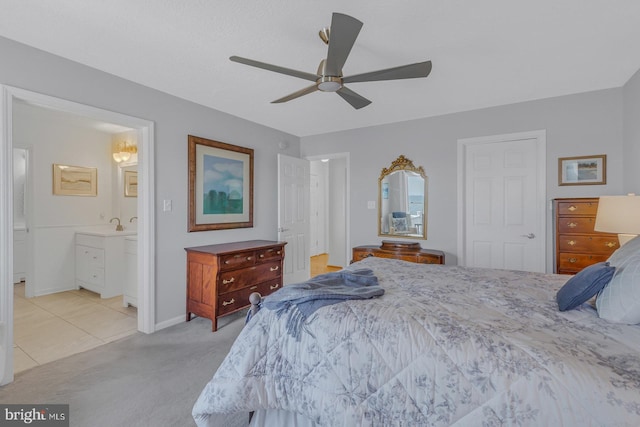 3 Ingram Bay Dr, Heathsville, VA 22473 - bedroom featuring light colored carpet, ceiling fan, ensuite bath, and baseboards