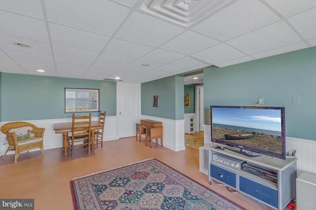 3 Ingram Bay Dr, Heathsville, VA 22473 - living room with a wainscoted wall, a drop ceiling, and recessed lighting