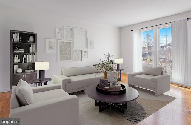 living room with light wood-type flooring