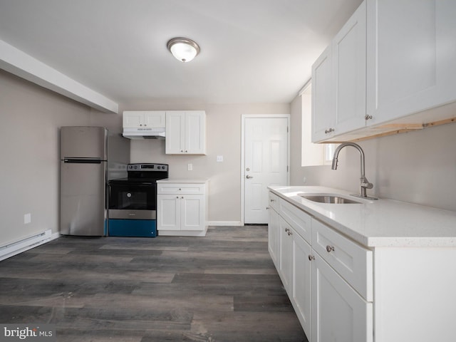 kitchen featuring white cabinetry, stainless steel appliances, and sink