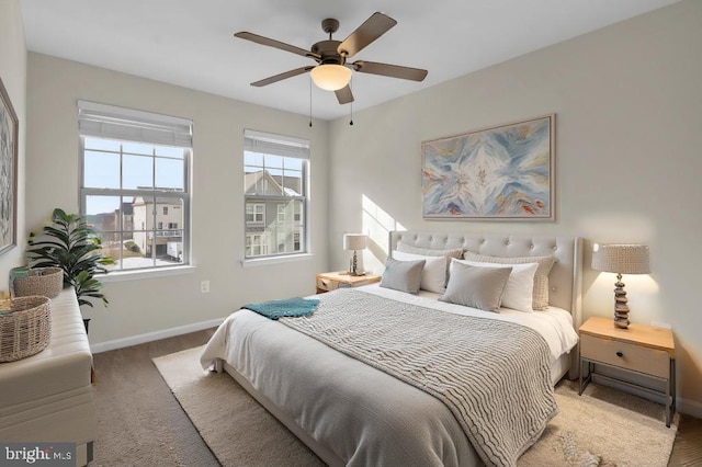 bedroom featuring carpet floors and ceiling fan