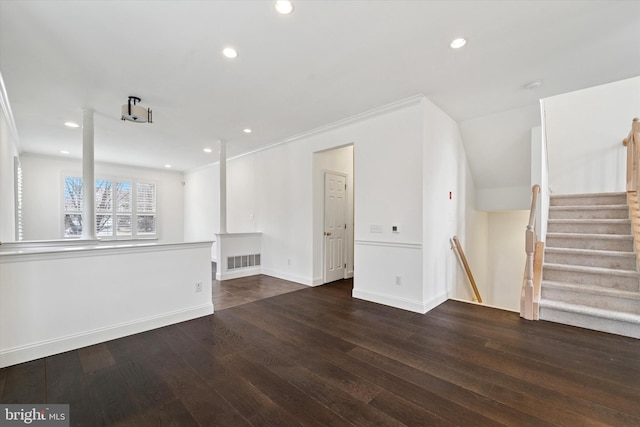 interior space with recessed lighting, wood-type flooring, and visible vents