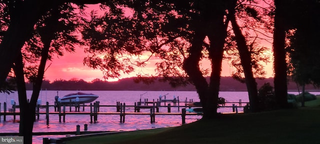 view of dock with a water view