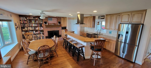 kitchen featuring a sink, a wealth of natural light, stainless steel appliances, and ventilation hood