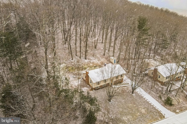 bird's eye view featuring a view of trees