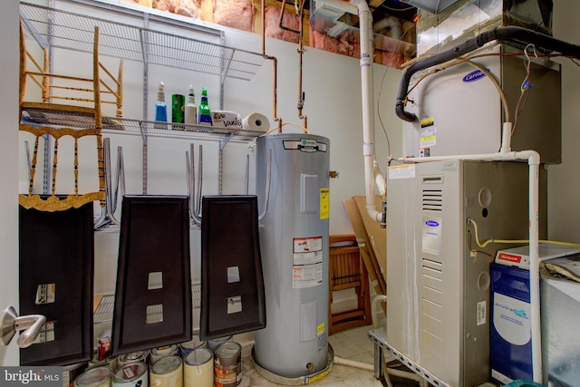 utilities featuring electric water heater and heating unit