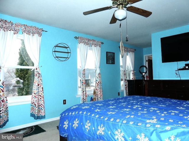 bedroom featuring carpet flooring and ceiling fan