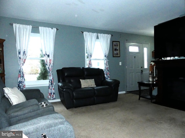 carpeted living room featuring a healthy amount of sunlight