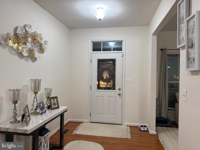 foyer with dark hardwood / wood-style flooring