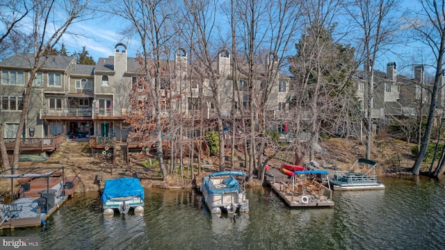 view of dock with a water view