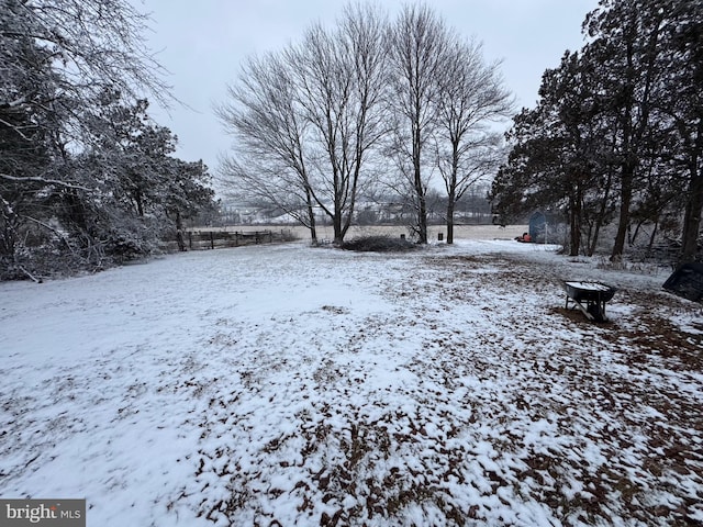 view of yard covered in snow