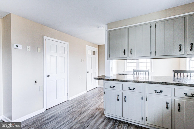 kitchen with dark hardwood / wood-style flooring