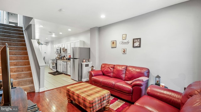 living room featuring light wood-type flooring