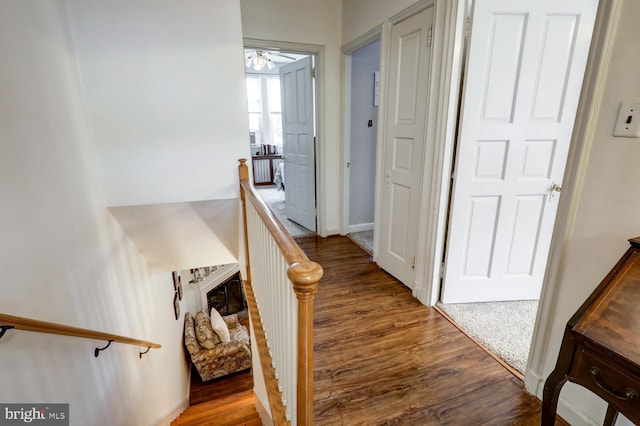 hall with dark hardwood / wood-style flooring