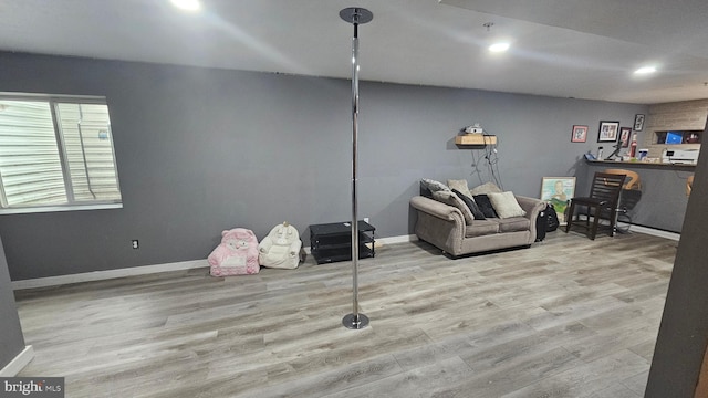 sitting room with light hardwood / wood-style flooring