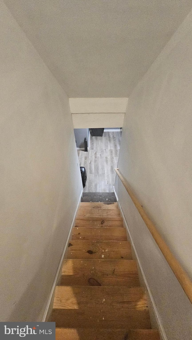 stairway featuring wood-type flooring