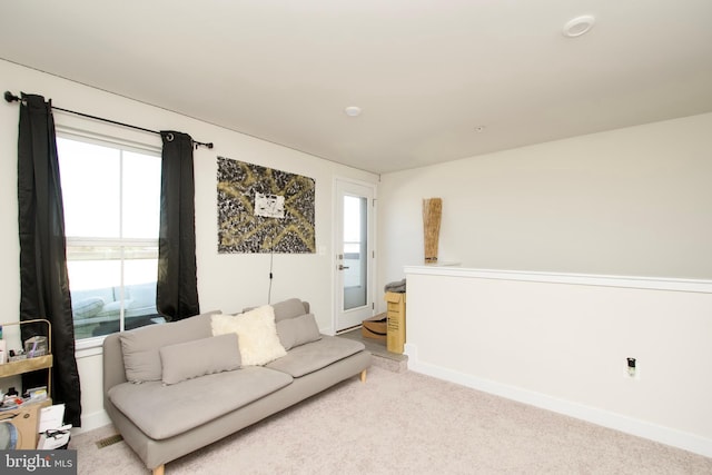 living room featuring light colored carpet