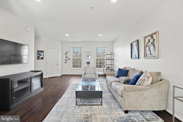 living room with dark wood-type flooring