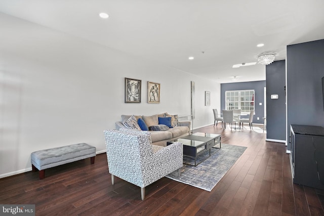 living room with dark wood-type flooring