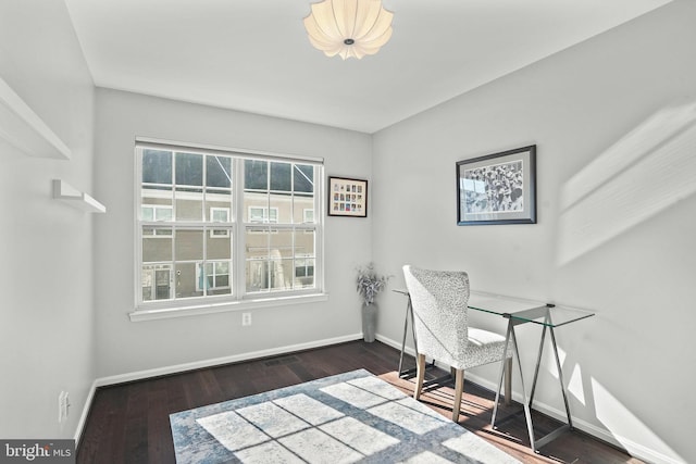 home office featuring dark hardwood / wood-style flooring