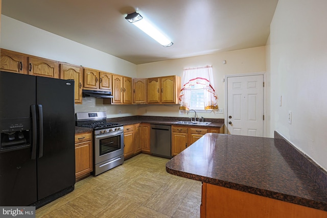 kitchen with sink and black appliances