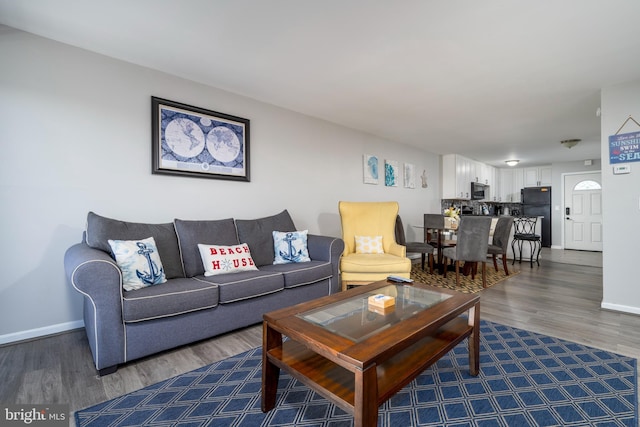 living room with dark wood-type flooring