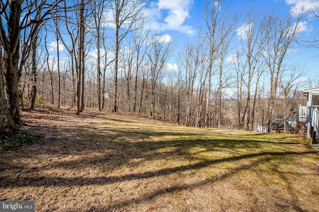 view of yard with a forest view