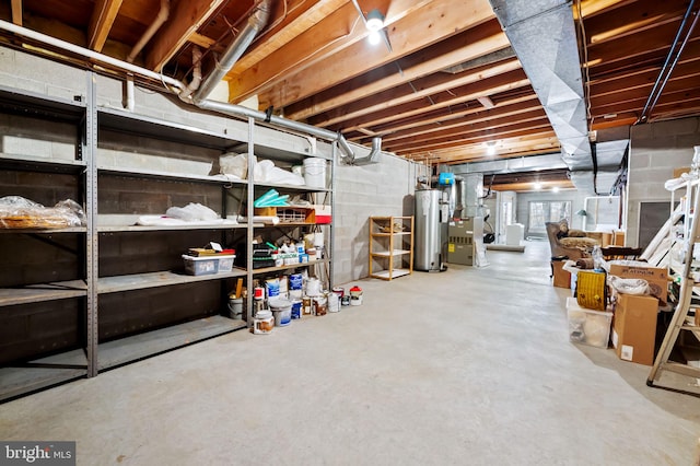 basement featuring gas water heater