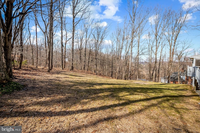 view of yard with a wooded view