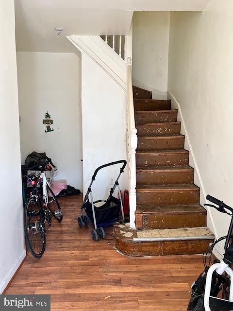 staircase featuring wood finished floors