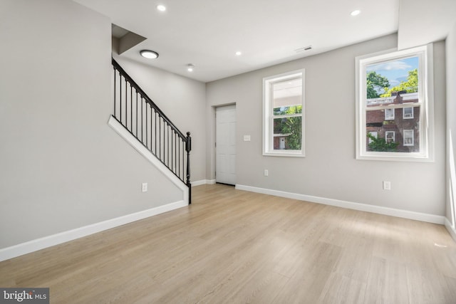 interior space with light hardwood / wood-style flooring