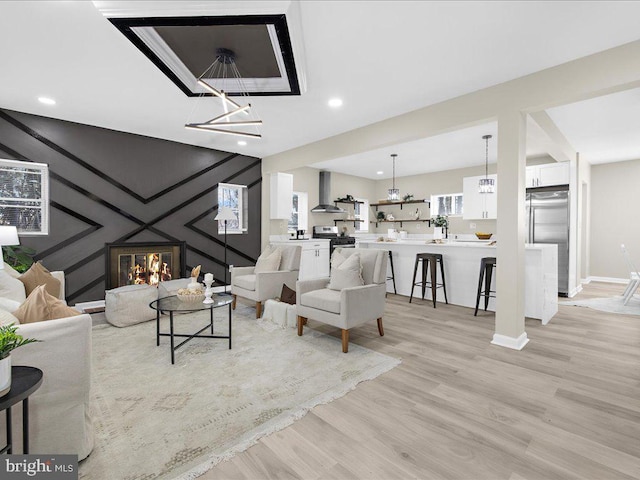 living room with light wood-type flooring