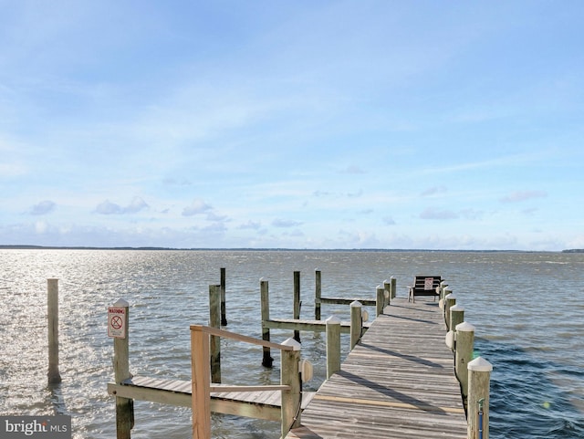 dock area featuring a water view