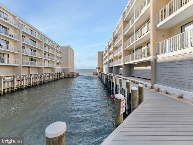 dock area featuring a water view