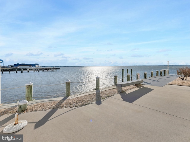 view of dock with a water view