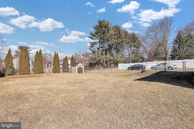 view of yard featuring a shed